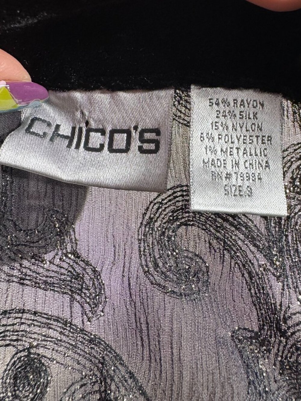 VTG Chico's Burnout Velvet Velour Silk Blend Patchwork Kimono Jacket (Size 3) - Picture 11 of 16
